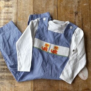 NWT Smocked Giraffe Boys Gingham Smocked Overall Set size 3